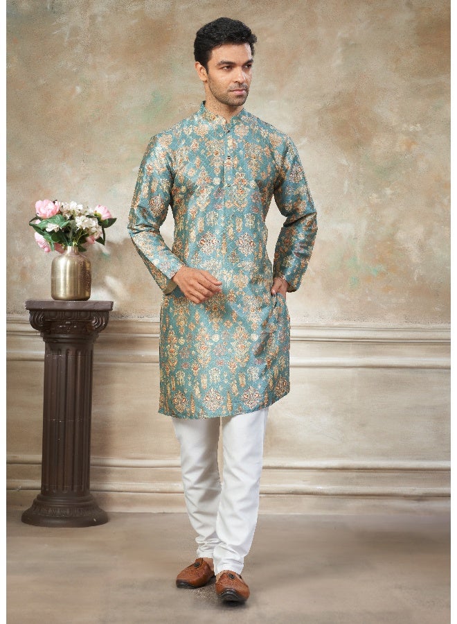 OUTLUK Sky Blue Premium Silk Kurta for Men - Image 3